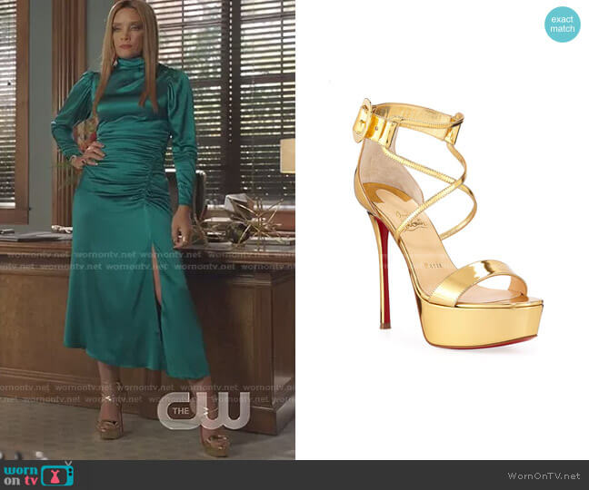Christian Louboutin Choca Specchio Red Sole Sandals worn by Dominique Deveraux (Michael Michele) on Dynasty