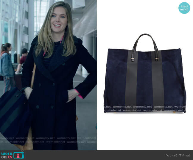 Clare V Simple Stripe Leather Tote worn by Sutton (Meghann Fahy) on The Bold Type