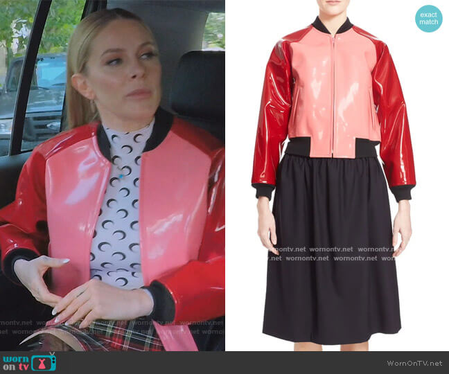 Comme Des Garcons Enamel Faux Leather Bomber Jacket worn by Leah McSweeney on The Real Housewives of New York City