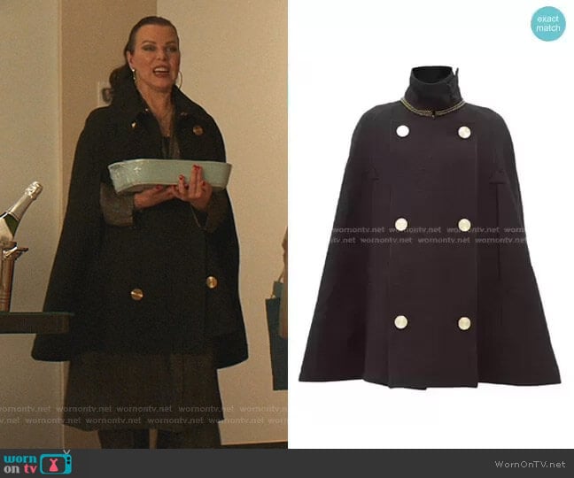 Loewe Double-Breasted Wool Cape worn by Maggie (Debi Mazar) on Younger