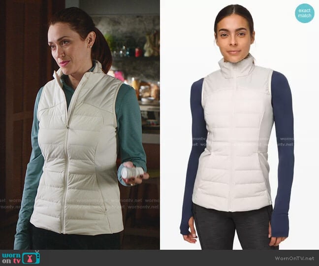 Lululemon Down for It All Vest in Light Ivory worn by Abigail Pershing (Sarah Power) on Good Witch