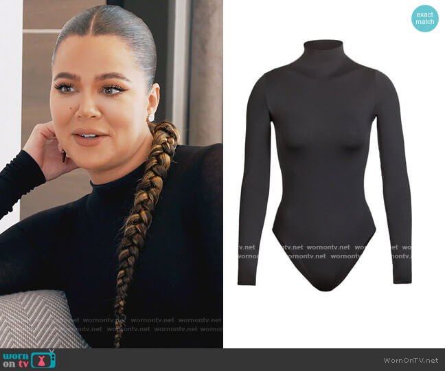 Skims Essential Mock Neck Long Sleeve Bodysuit worn by Khloe Kardashian on Keeping Up with the Kardashians