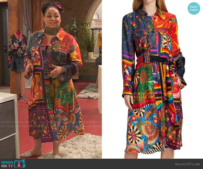 Farm Rio Mixed Scarves Shirtdress worn by Raven Baxter (Raven-Symoné) on Ravens Home