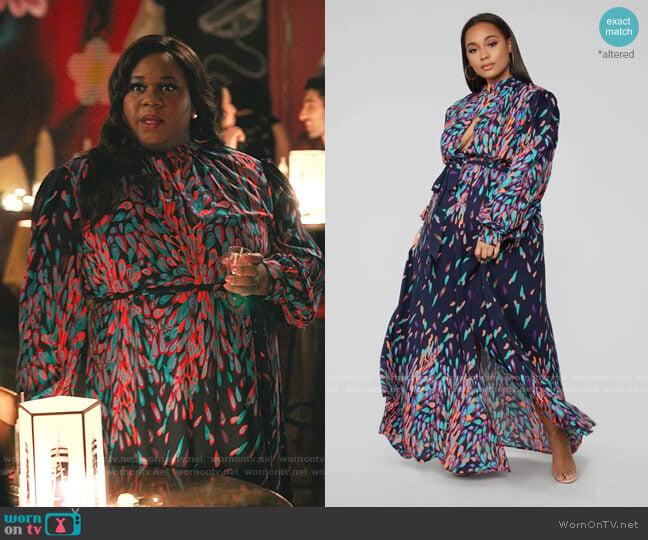 Fahion Nova Wings Of A Feather Maxi Dress worn by Mo (Alex Newell) on Zoeys Extraordinary Playlist