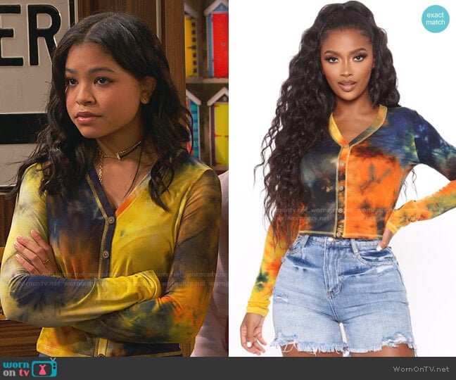 Fashion Nova Nothing But Good Vibes Long Sleeve Top in Mustard worn by Nia Baxter (Navia Robinson) on Ravens Home