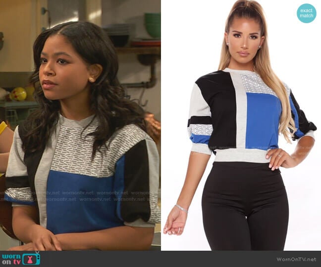 Fashion Nova This Is Fashion Color Block Cropped Top worn by Nia Baxter (Navia Robinson) on Ravens Home