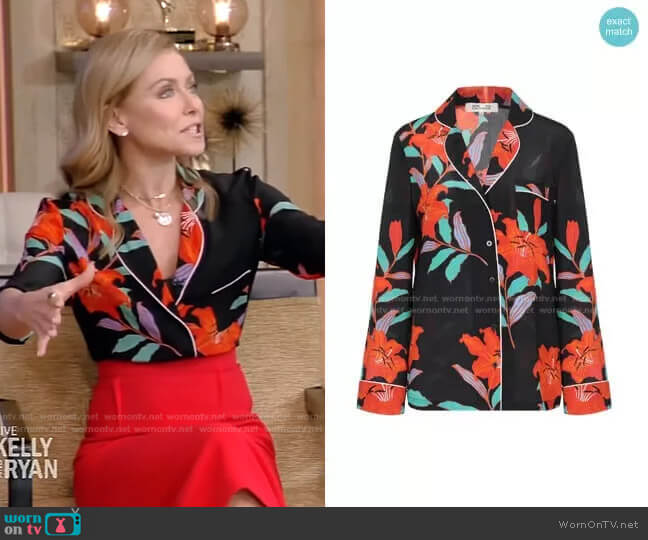 Diane von Furstenberg Floral Pajama Shirt worn by Kelly Ripa on Live with Kelly and Mark