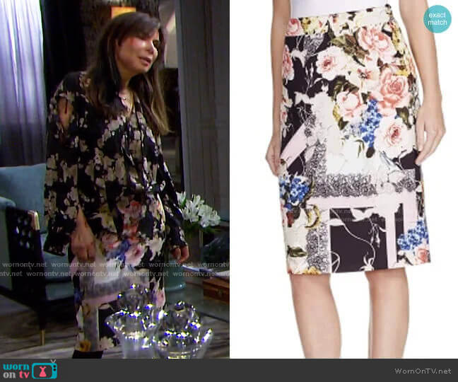 Basler Floral Print Pencil Skirt worn by Kate Roberts (Lauren Koslow) on Days of our Lives