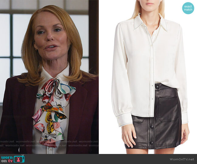 Frame 70s Contrast Stitch Puff-Sleeve Silk Shirt worn by Lisa Benner (Marg Helgenberger) on All Rise