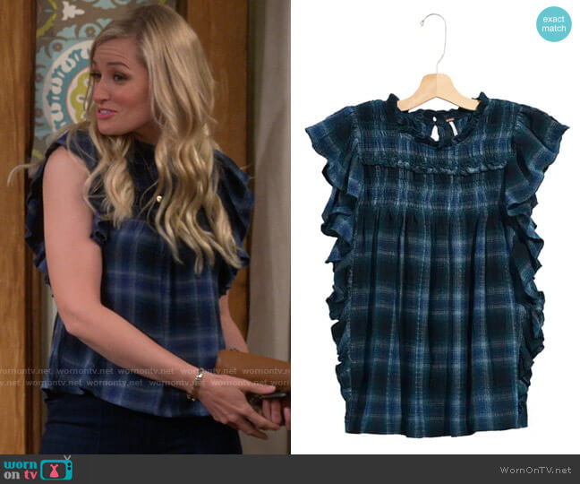 Free People Not Your Average Girl Plaid Top worn by Gemma (Beth Behrs) on The Neighborhood