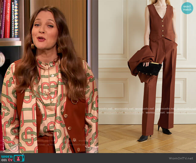 Gabriela Hearst Zelos wool and silk-blend twill vest worn by Drew Barrymore on The Drew Barrymore Show
