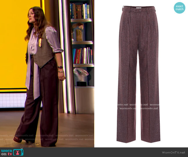 Gabriela Hearst Vargas high-rise straight pants worn by Drew Barrymore on The Drew Barrymore Show