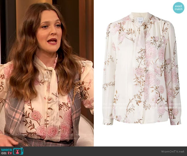 Giambattista Valli Floral Print Silk Blouse worn by Drew Barrymore on The Drew Barrymore Show