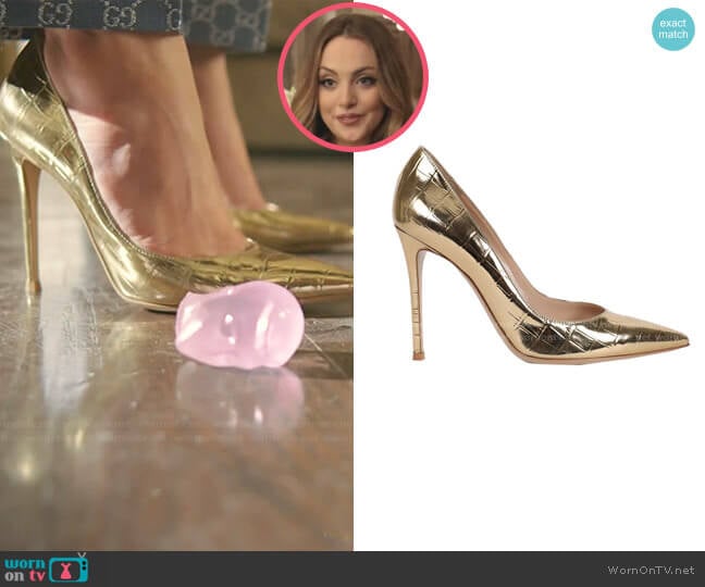 Gianvito Rossi Croc-Embossed Pumps worn by Fallon Carrington (Elizabeth Gillies) on Dynasty