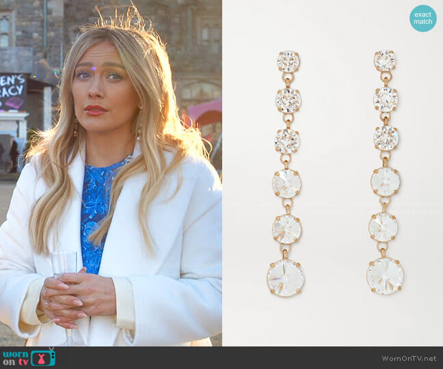 Roxanne Assoulin Gold-Tone Swarovski Crystal Earrings worn by Kelsey Peters (Hilary Duff) on Younger