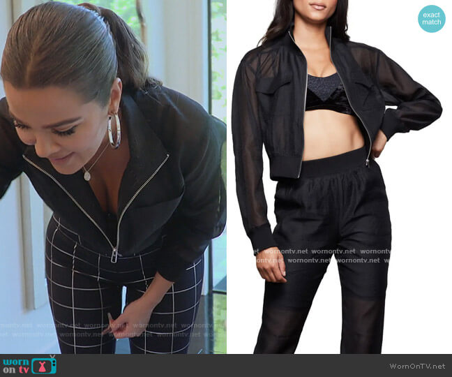 Good American Sheer Crop Bomber Jacket worn by Khloe Kardashian on Keeping Up with the Kardashians
