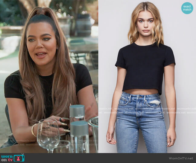 Good American The Crop Boy Tee worn by Khloe Kardashian on Keeping Up with the Kardashians