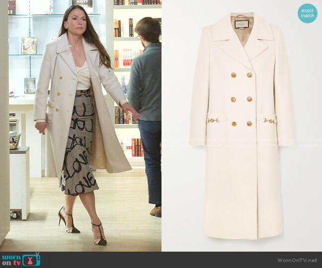 Gucci Horsebit-Detailed Double-Breasted Coat worn by Liza Miller (Sutton Foster) on Younger