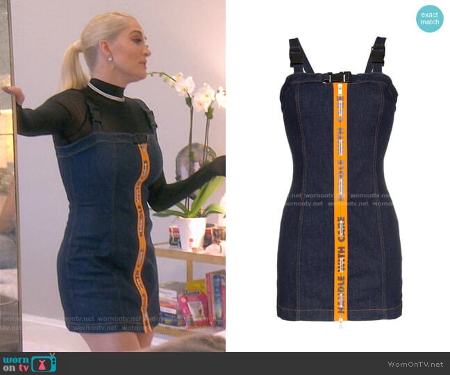 Heron Preston Handle With Care Sleeveless Denim Dress worn by Erika Jayne on The Real Housewives of Beverly Hills