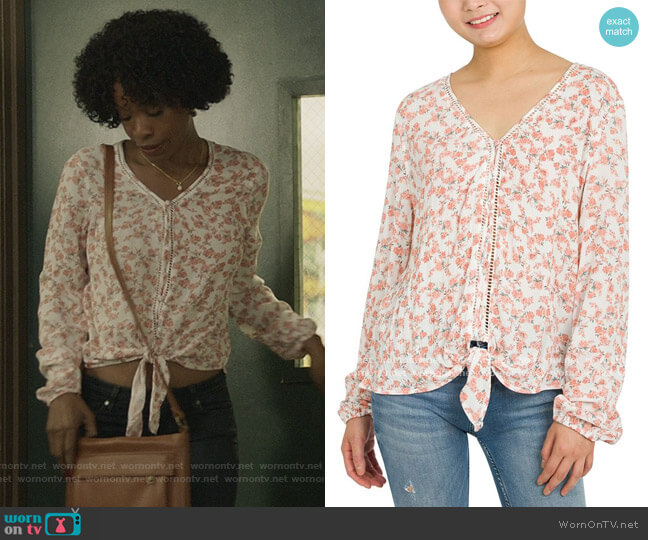 Hippie Rose Floral-Print Tie-Front Top worn by Grace James (Karimah Westbrook) on All American