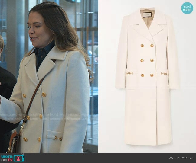 Gucci Horsebit-Detailed Double-Breasted Coat worn by Liza Miller (Sutton Foster) on Younger