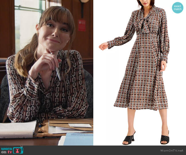 INC International Concepts Chain Printed Tie Front Midi Dress worn by Samantha Powell (Audrey Corsa) on All Rise