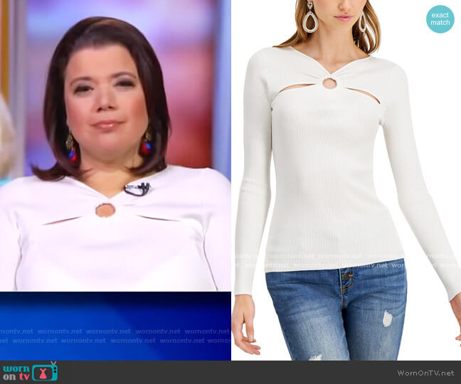 INC International Concepts O-Ring Cutout Ribbed Sweater worn by Ana Navarro on The View