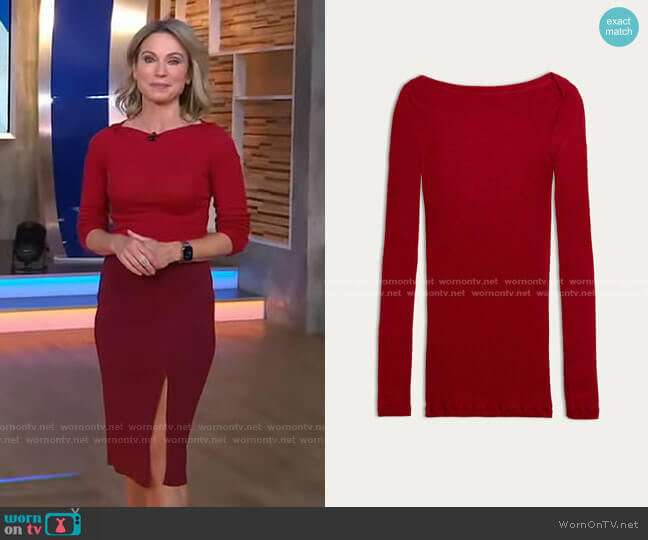 Intimissimi Tubular Wool and Silk Boat-Neck Jumper worn by Amy Robach on Good Morning America