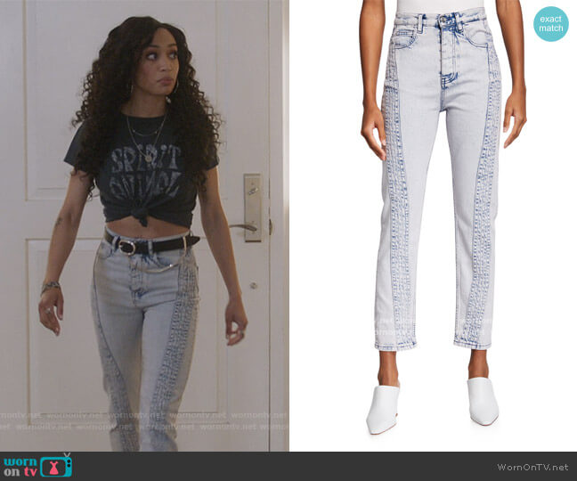 Iro Inahe Moto Cropped Skinny Jeans worn by Olivia Baker (Samantha Logan) on All American