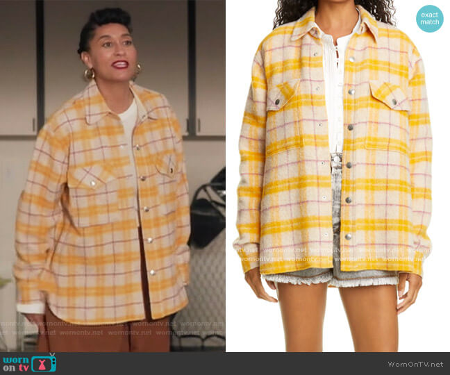 Isabel Marant Etoile Faxonli Plaid Button-Up Jacket worn by Rainbow Johnson (Tracee Ellis Ross) on Black-ish