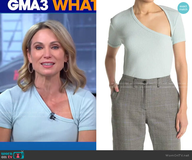 John Elliott Ribbed Asymmetrical T-Shirt worn by Amy Robach on Good Morning America