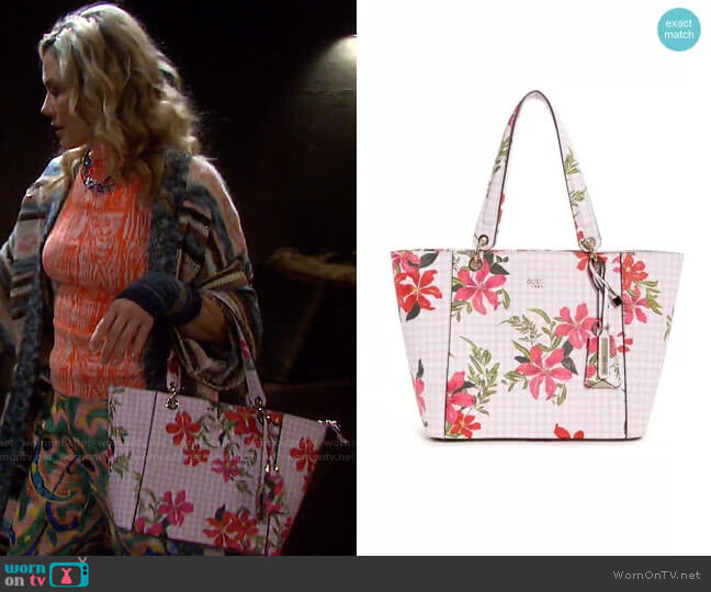 Guess Kamryn Gingham Floral Tote worn by Kristen DiMera (Stacy Haiduk) on Days of our Lives