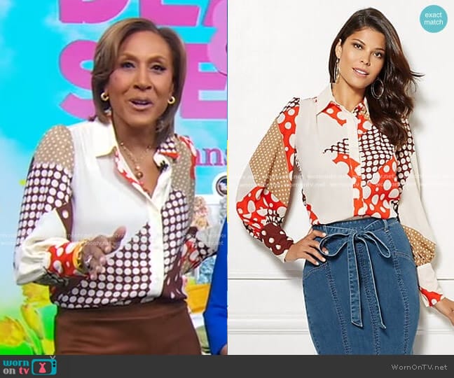 New York & Company Kelsey Blouse - Eva Mendes Collection worn by Robin Roberts on Good Morning America