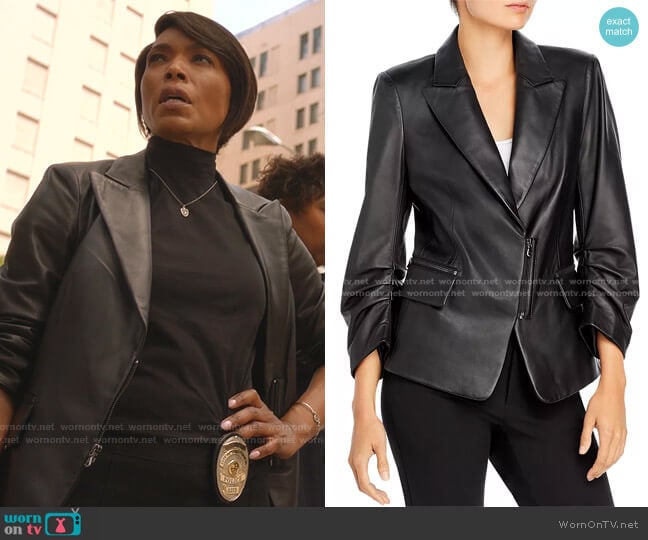 Kobi Halperin Caden Leather Blazer worn by Athena Grant (Angela Bassett) on 9-1-1