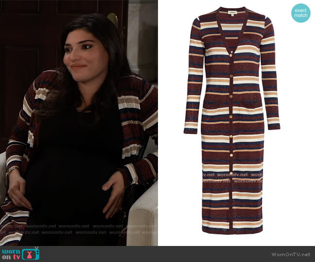 L'Agence Lurex Striped Cardigan worn by Brook Lynn Quartermaine (Amanda Setton) on General Hospital
