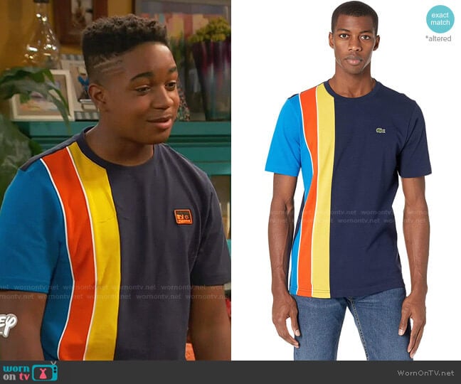 Lacoste Short Sleeve Vertically Striped Color-Block Tee worn by Booker Baxter (Issac Ryan Brown) on Ravens Home