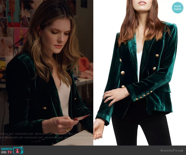 L'Agence Kenzie Velvet Blazer worn by Sutton (Meghann Fahy) on The Bold Type