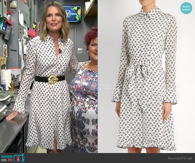 Altuzarra Laguna cherry-print silk dress worn by Savannah Guthrie on Today