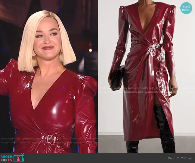 Saint Laurent Latex Midi Wrap Dress worn by Katy Perry on American Idol
