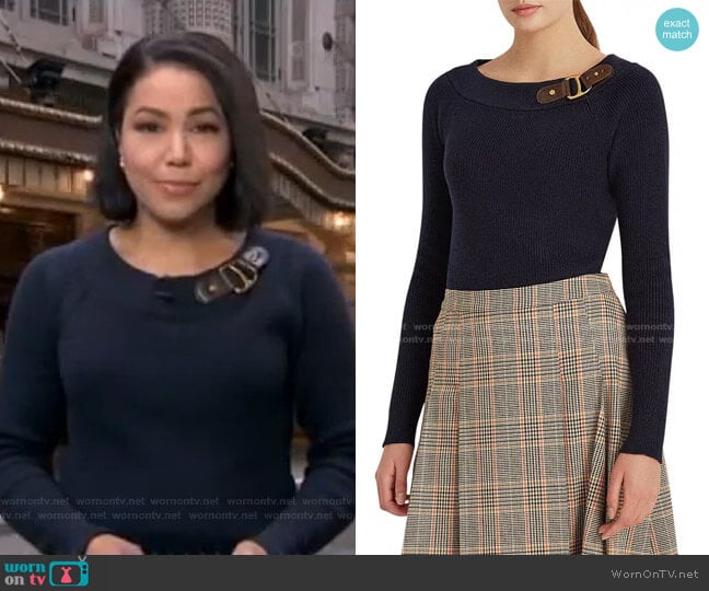 Lauren Ralph Lauren Buckled Cotton Cardigan Sweater worn by Stephanie Ramos on Good Morning America