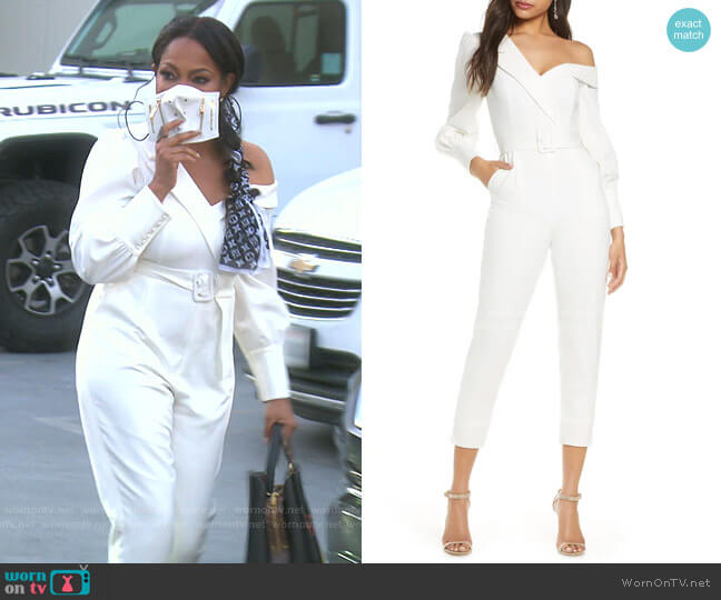 Lavish Alice Tailored Long Sleeve One-Shoulder Jumpsuit worn by Garcelle Beauvais on The Real Housewives of Beverly Hills