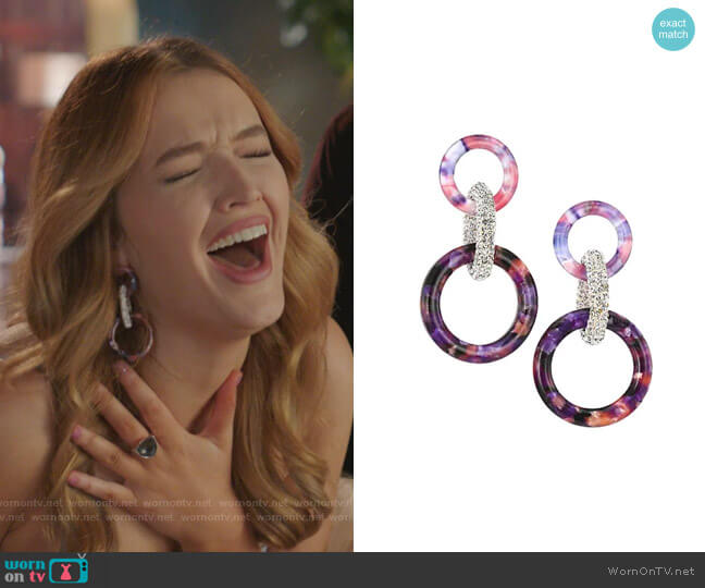 Lele Sadoughi Crystal & Acetate Triple Hoop Earrings worn by Kirby Anders (Maddison Brown) on Dynasty