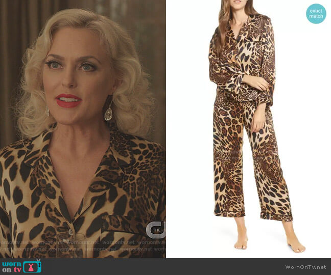 Natori Leopard Print Satin Pajamas worn by Alexis Carrington (Elaine Hendrix) on Dynasty