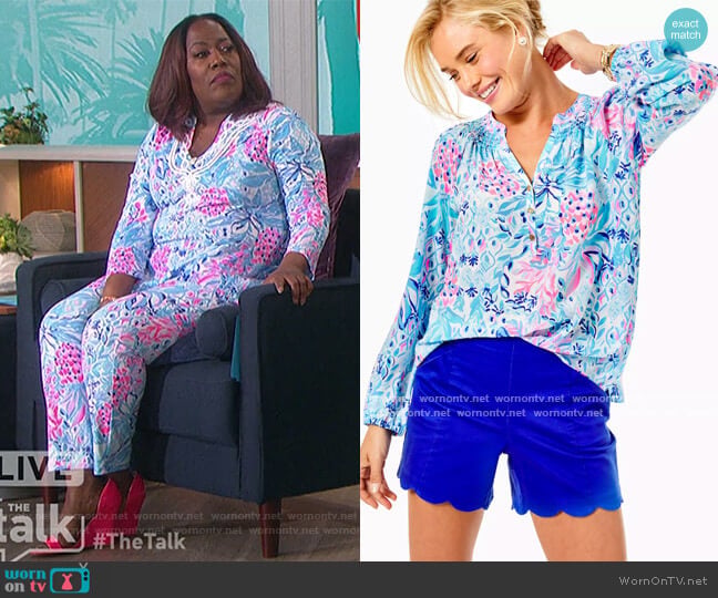 Lilly Pulitzer Elsa Silk Top worn by Sheryl Underwood on The Talk