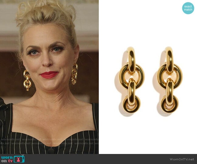 Lizzie Fortunato Gold-Tone Nonna Rosa Earrings worn by Alexis Carrington (Elaine Hendrix) on Dynasty