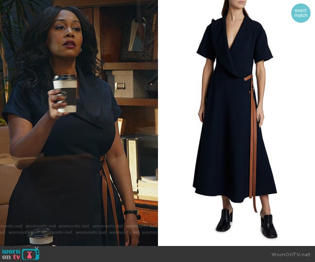 Loewe Short-Sleeve Wrap Dress with Leather Straps worn by Lola Carmichael (Simone Missick) on All Rise