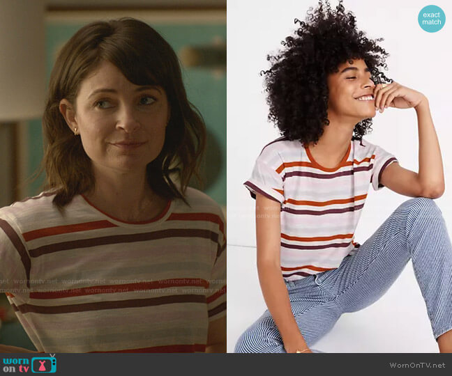 Madewell Whisper Cotton Crewneck Tee in Lennie Stripe worn by Taylor Rentzel (MacKenzie Meehan) on Bull