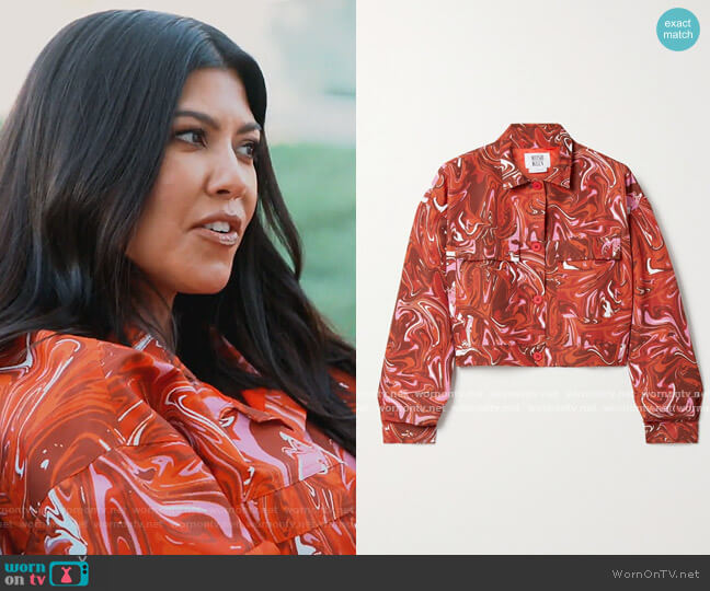 Maisie Wilen Club cropped printed shell jacket worn by Kim Kardashian on Keeping Up with the Kardashians