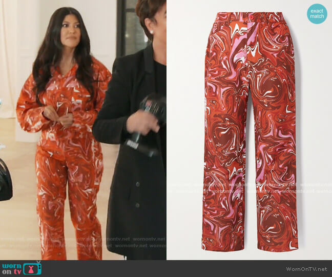Masie Wilen Jet printed shell straight-leg pants worn by Kim Kardashian on Keeping Up with the Kardashians