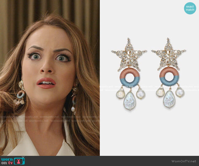 MaryJane Claverol Crystal Embellished Star Drop Earrings worn by Fallon Carrington (Elizabeth Gillies) on Dynasty